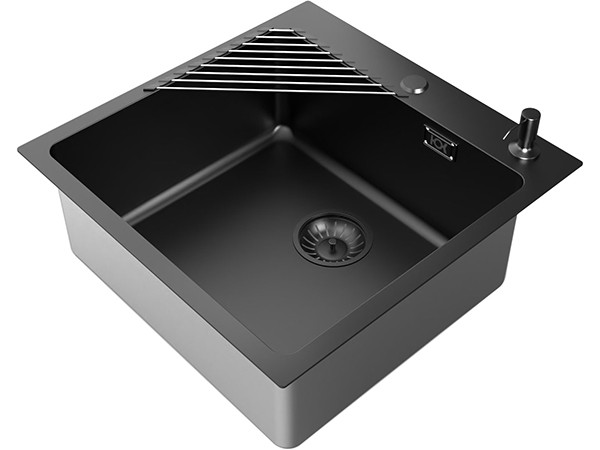 Мойка Ukinox Лофт LOV500.500 -GT10P 0CW 01, чёрный & ролл-мат, дозатор и выпус Мойка Ukinox Лофт LOV500.500 -GT10P 0CW 01, чёрный & ролл-мат, дозатор и выпус